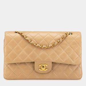 Chanel Beige Medium Classic Lambskin Double Flap Bag