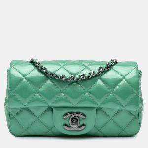 Chanel Green Extra Mini Rectangular Classic Patent Single Flap Bag