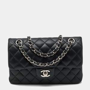 Pre Owned Chanel Black Quilted Leather Small Classic Double Flap Bag