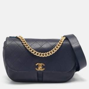 Chanel Navy Blue Quilted Leather Paris-Rome Bag