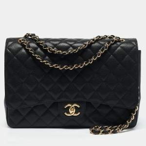 Chanel Black Quilted Caviar Leather Maxi Classic Double Flap Bag