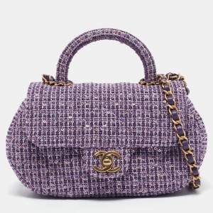 Chanel Purple Quilted Tweed and Sequins Top Handle Bag