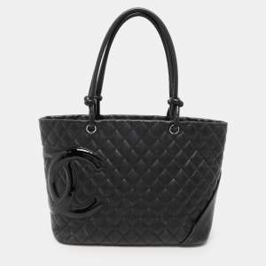 Pre Owned Chanel Black Quilted Leather Large Cambon Ligne Tote