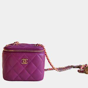 Chanel Purple Quilted Lambskin Mini Pearl Crush Vanity Case with Chain 