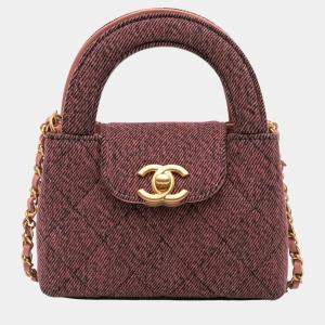 Chanel Pink Quilted Denim Nano Kelly Shopper Top Handle Bag