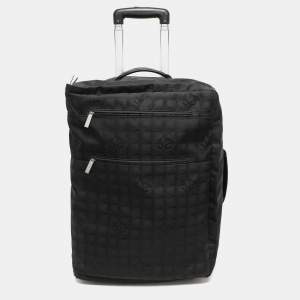 Chanel Black Nylon Travel Ligne 2 Wheeled Trolley Rolling Luggage