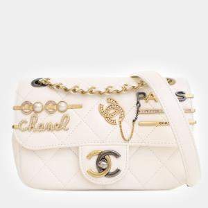 Chanel White Mini Quilted Lambskin Coco Clips Flap Bag