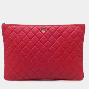 Chanel Red Leather Large Clutch Bag