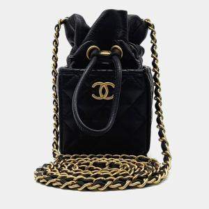 Pre Owned Chanel Black Leather Mini Bucket Chain Crossbody  Bag