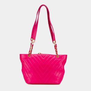 Chanel Pink Chevron Lambskin Tote Bag