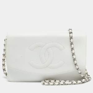 Chanel White Caviar Leather CC Timeless Wallet on Chain