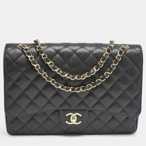 Chanel Black Quilted Caviar Leather Maxi Classic Double Flap Bag
