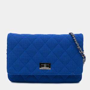 Chanel Blue Reissue 2.55 Quilted Jersey Wallet On Chain Bag