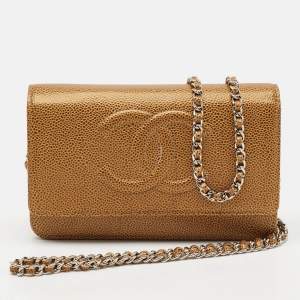 مملوكة مسبقًا محفظة شانيل ج لد كافيار ذهبي سي سي تايمليس بسلسلة