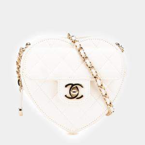 Chanel White Mini Lambskin CC in Love Heart Crossbody Bag