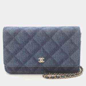 Chanel Navy Denim Wallet On Chain Bag