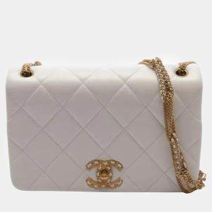 Chanel White Lambskin Quilted Small Flap Bag