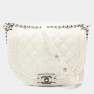 Chanel White Quilted Caviar Boy Messenger Bag