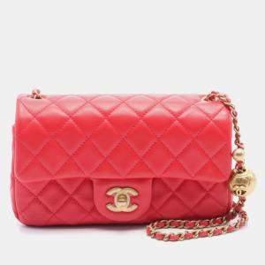 Chanel Red Lambskin Quilted Mini Rectangular Pearl Crush Flap  Bag