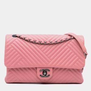 Pre Owned Chanel Pink Medium Lambskin CC Crossing Flap Bag