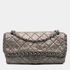 Chanel Silver Medium Aged Calfskin Chain Me Flap Bag