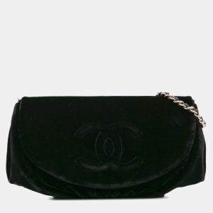 Chanel Black Velvet CC Half Moon Wallet on Chain