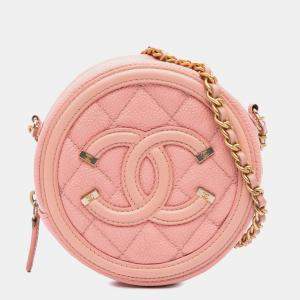 Chanel Pink Caviar CC Filigree Round Crossbody Bag
