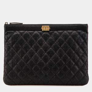 Chanel Black Caviar Quilted Boy O Case Medium Clutch Bag