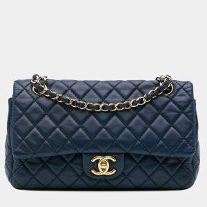 Chanel Blue Calfskin Classic Medium Double Flap Bag
