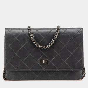 Chanel Charcoal Calfskin Reissue 2.55 Stitched Wallet on Chain