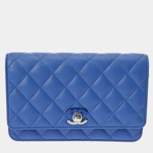 Chanel Blue Lambskin Chain Wallet Bag