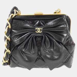 Chanel Black Leather Bow Chain Clutch Bag