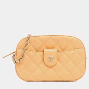 Pre Owned Chanel Orange Timeless Classic Quilted Chain Camera Bag