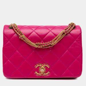 Chanel Dark Pink Lambskin Quilted Small On And On Chain Flap Bag