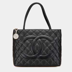 Chanel Black Caviar Leather Medallion Tote Bag