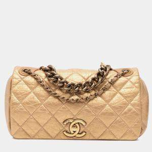 Chanel Gold Leather Medium Pondichery Flap Bag