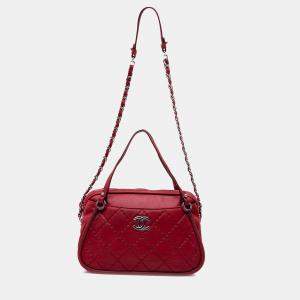 Chanel Red Quilted Calfskin Relax CC Satchel Bag