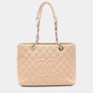 Chanel Light Beige Caviar Leather Grand Shopping Tote Bag