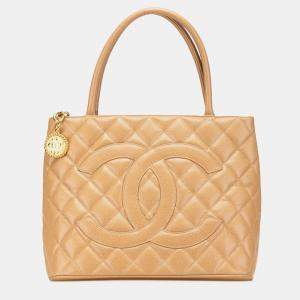 Chanel Beige Caviar Leather Medallion Tote Bag