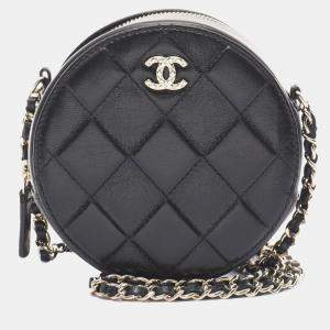 Chanel Black Quilted Calfskin CC Round Clutch with Chain