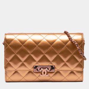 Chanel Gold Quilted Patent Leather Golden Class Wallet on Chain Handbag