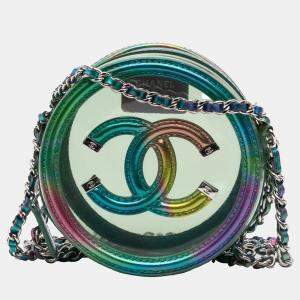 Chanel Green PVC and Metallic Lambskin CC Filigree Round Clutch with Chain