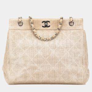 Chanel Beige Quilted Canvas Classic Chain Tote Bag