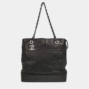 Chanel Black Lambskin Chain Tote Handbag 