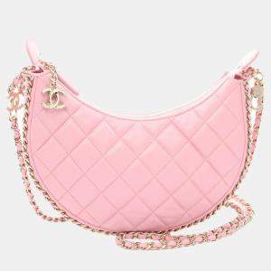 Chanel Pink Quilted Lambskin Leather Hobo Bag