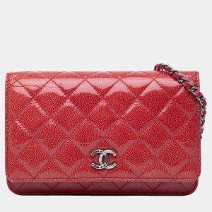 Chanel Red Paris Dallas CC Patent Goatskin Wallet on Chain Bag