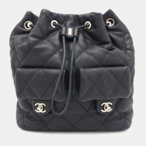 Chanel Black Lambskin Leather Backpack