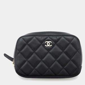 Chanel Black Lambskin Matelasse Classic Pouch 