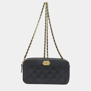 Chanel Black Caviar Leather Chain Wallet Boy Bag
