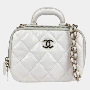 Chanel White Leather Vanity Shoulder Bag